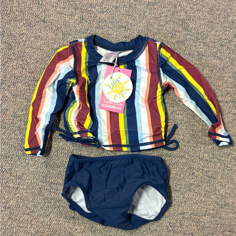 Ruffle Butts Colorful Striped Rashguard Set